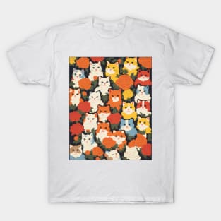 Cute Cats and Floral Design. Modern and Vibrant T-Shirt